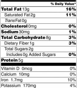 Lemon Pepper Cashews Nutrition Label 5oz
